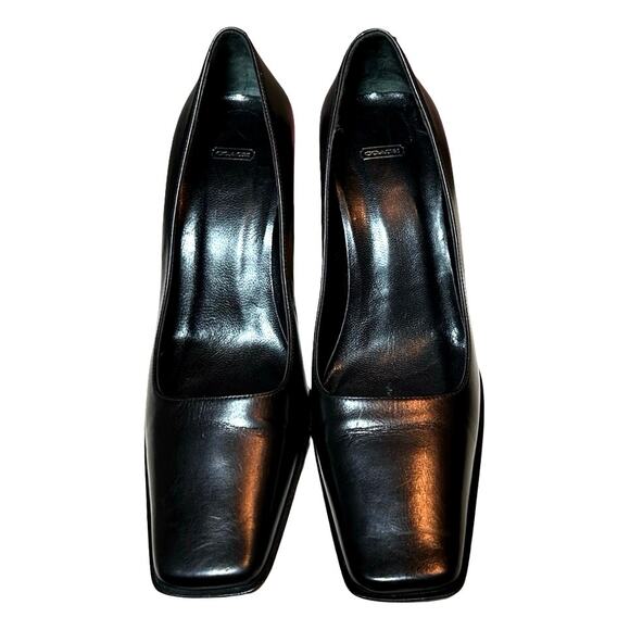 Coach Women’s Malorie Leather Square Toe Heels Black Size 7B - Picture 2 of 8
